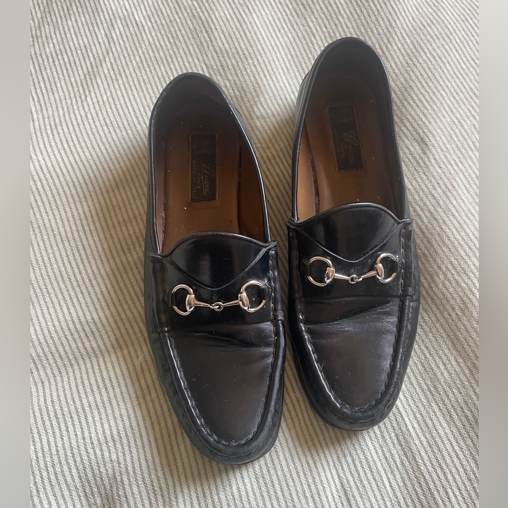Vintage Gucci Black Leather Horsebit Loafers